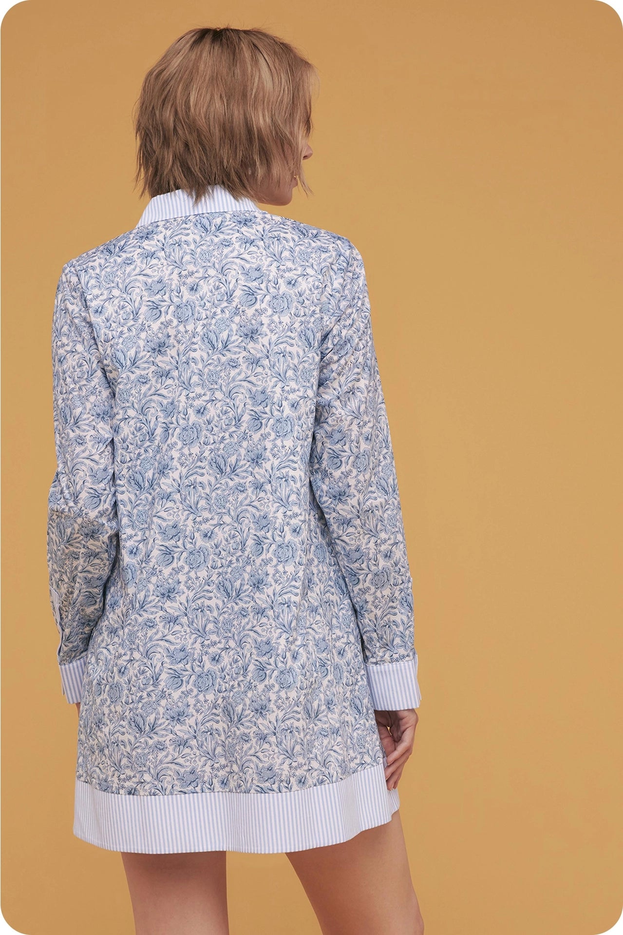 Floral Print Stripe Contrast Shirt Mini Dress