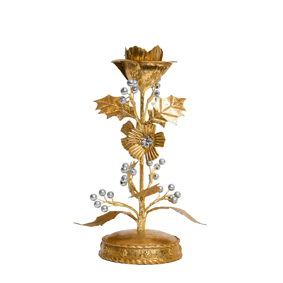 Forest Walk Holly 9" Candlestick | Gold/Silver