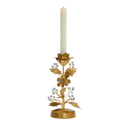 Forest Walk Holly 9" Candlestick | Gold/Silver