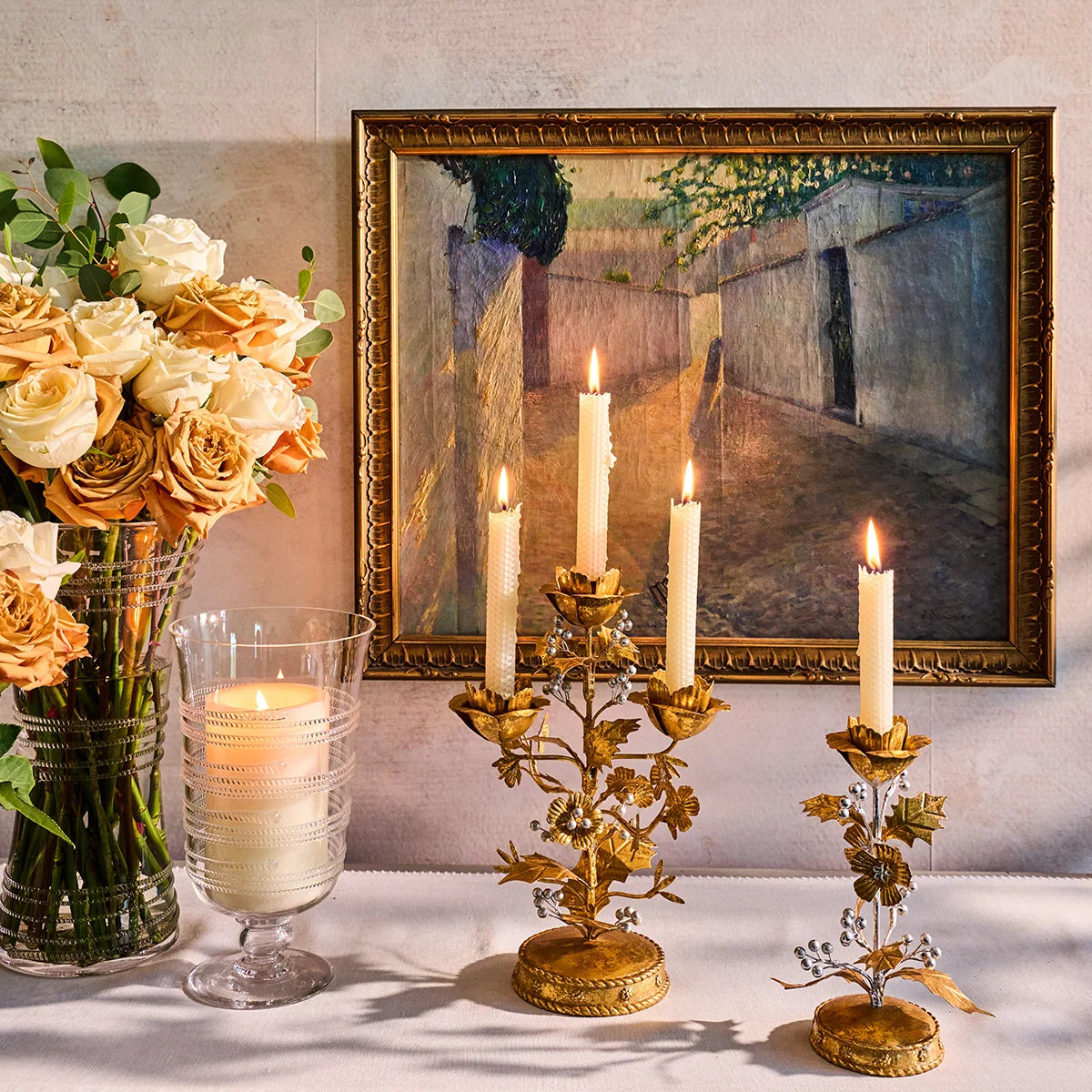 Forest Walk Holly 9" Candlestick | Gold/Silver