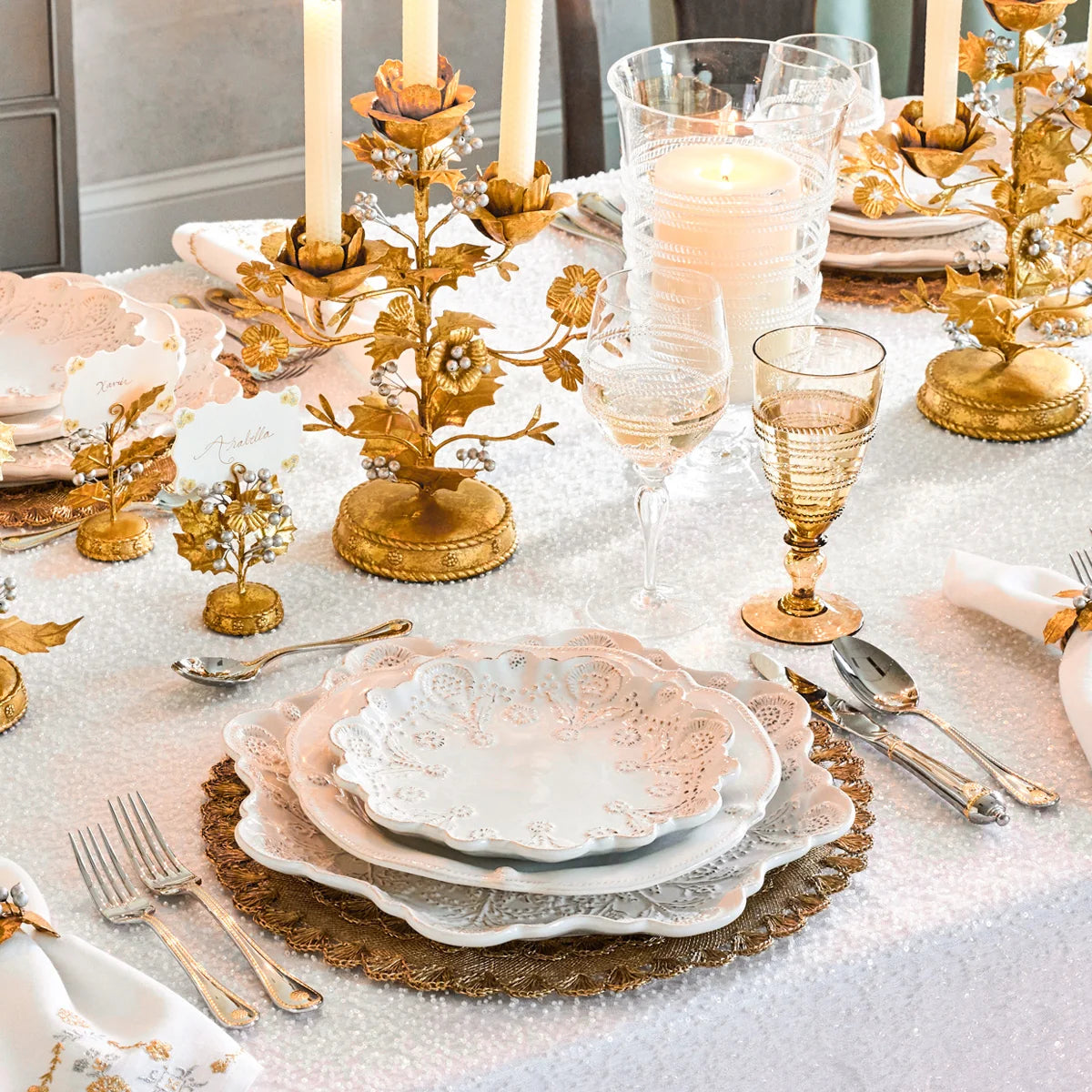 Forest Walk Holly Place Card Holder | Gold/Silver