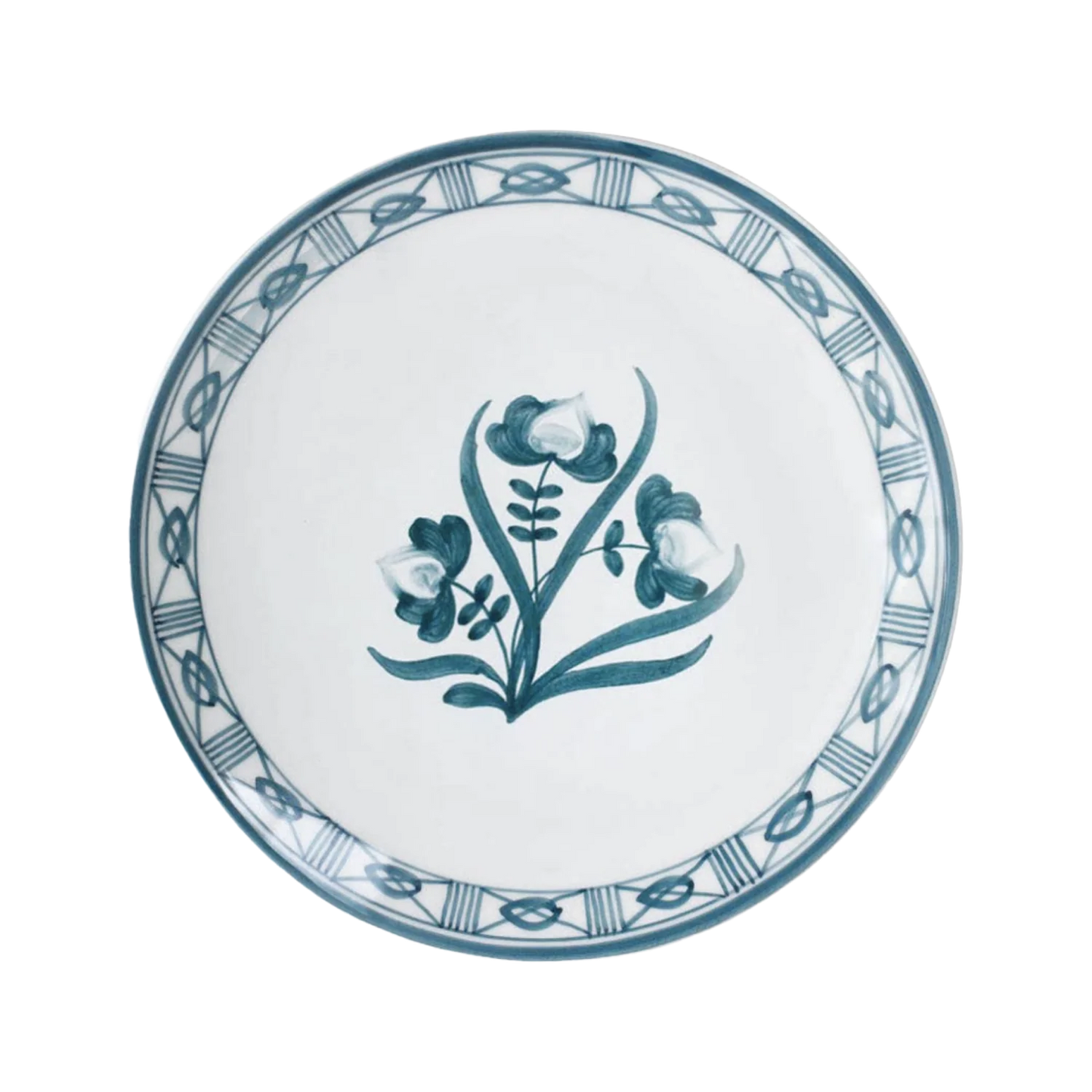 Lisbon Dinner Plate with Floral Center and Filigree Rim ~ hand painted | French Bleu