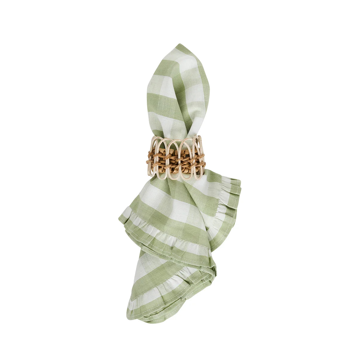 Gingham Ruffle Napkin Set/4 |Seagrass