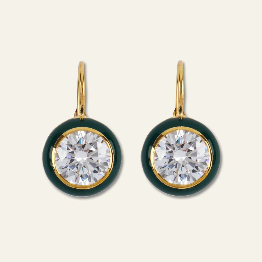 Green Enamel Bezel Drop Earrings