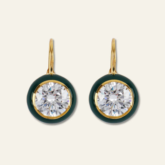 Green Enamel Bezel Drop Earrings