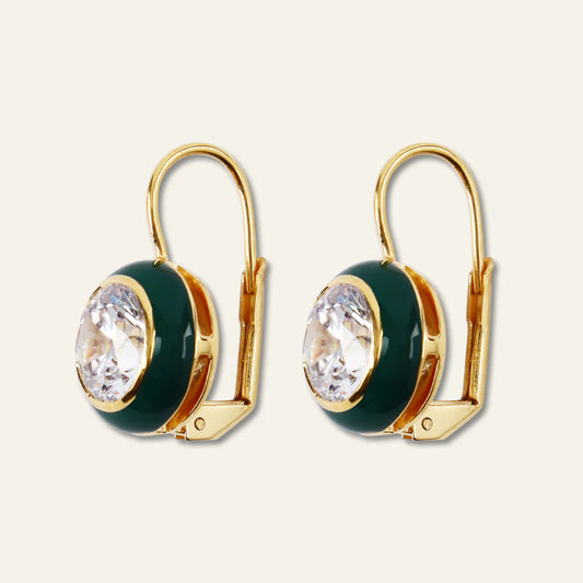Green Enamel Bezel Drop Earrings