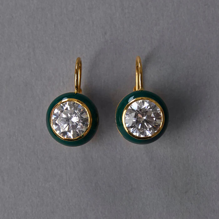 Green Enamel Bezel Drop Earrings