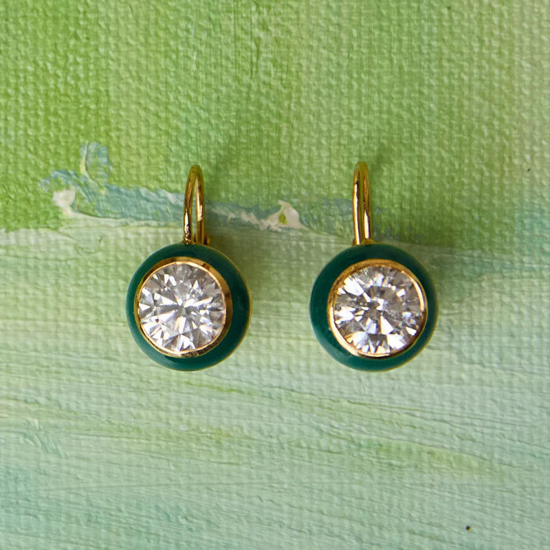 Green Enamel Bezel Drop Earrings