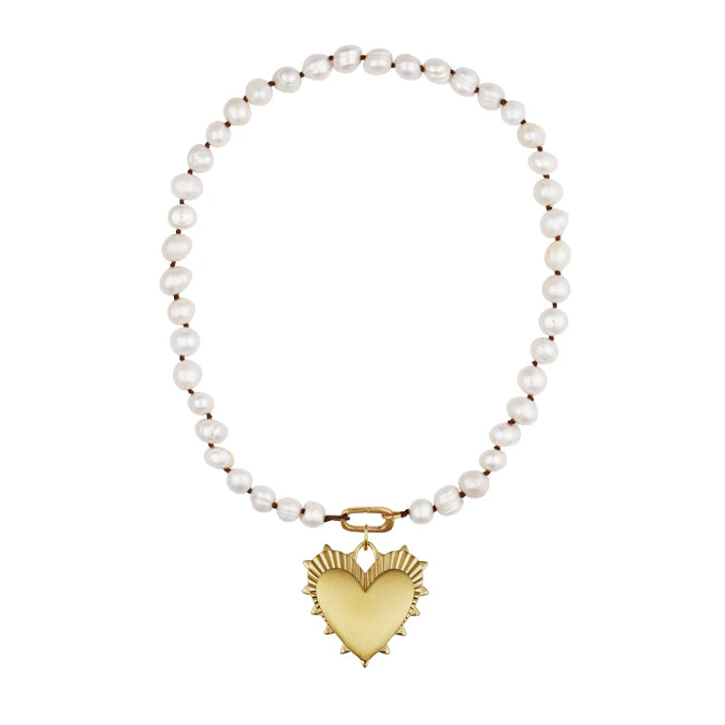 Pearl Necklace 16.5" with Puffy Heart Charm - HART ?