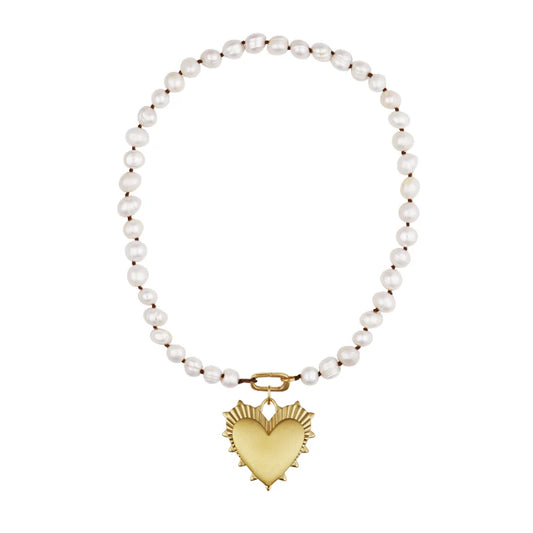 Pearl Necklace 16.5" with Puffy Heart Charm - HART ?