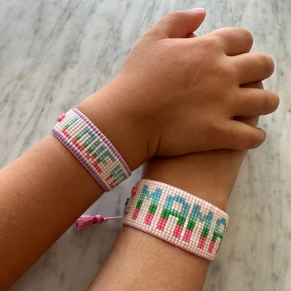 Mini & Me Chevron Rainbow MAMA +ILY Kids Heart Beaded Bracelet Set - HART