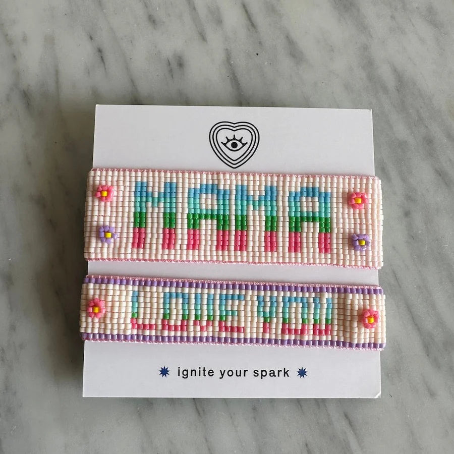 Mini & Me Chevron Rainbow MAMA +ILY Kids Heart Beaded Bracelet Set - HART