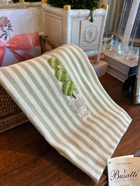 Hand Embroidered Topiary 4 Christmas Tree Apple Green | Busatti Pomelo Kitchen Towel | Col. 8