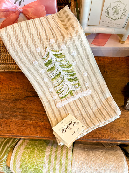 Hand Embroidered Christmas Tree Verde Acqua | Busatti Pomelo Kitchen Towel | Col. 118