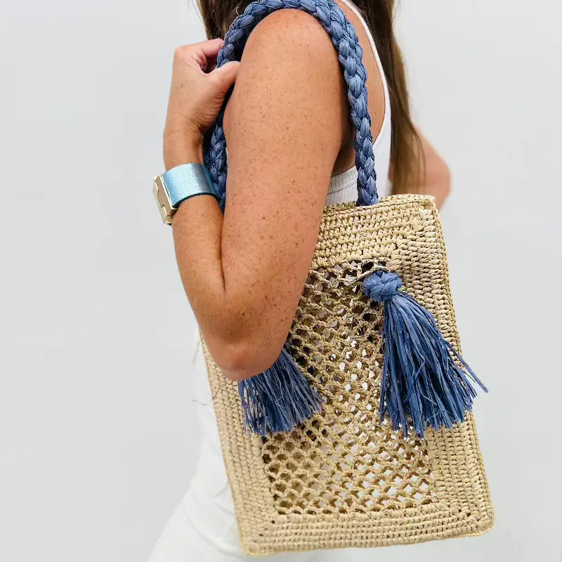 Baldiz Juniper Hay and French Blue Raffia Bag