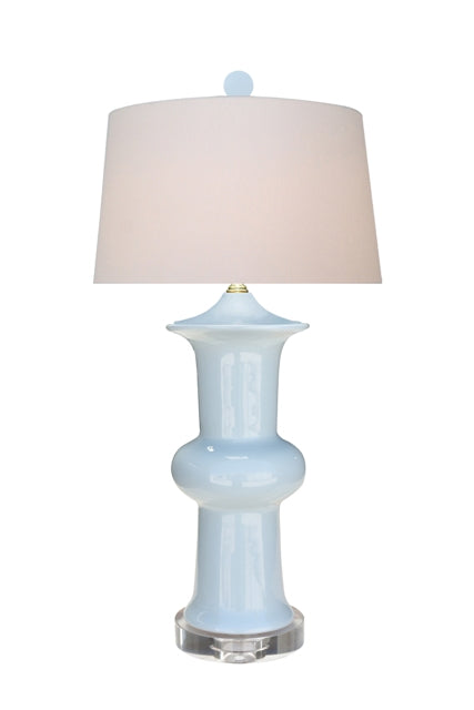 Porcelain Palladian Blue Lotus Vase Lamp W/ 14X16X10 Off White Shade