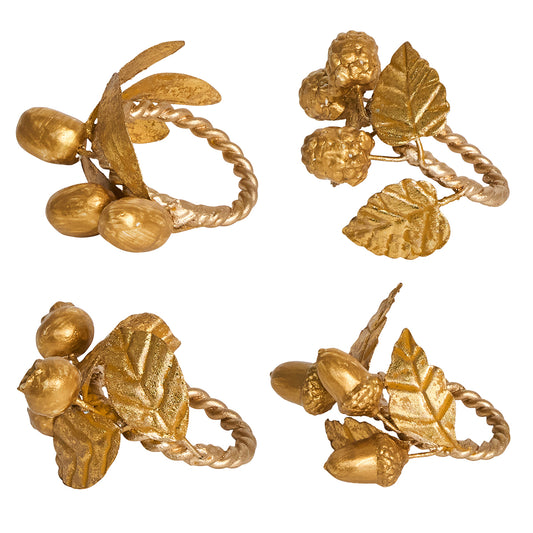 Forest Walk Leaf Napkin Ring Assorted Set/4 - Gold FW