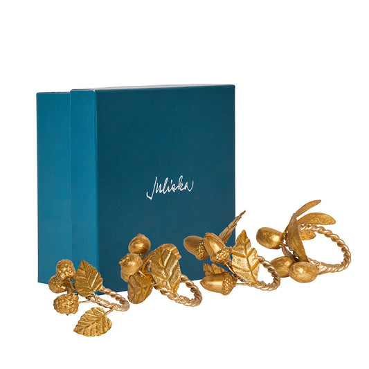 Forest Walk Leaf Napkin Ring Assorted Set/4 - Gold FW