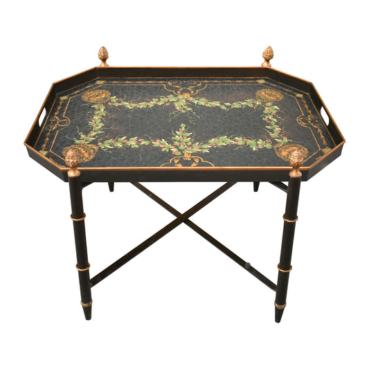 Hand Made Painted Old English Lacquer Tea Table with Stand