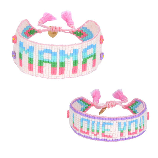 Mini & Me Chevron Rainbow MAMA +ILY Kids Heart Beaded Bracelet Set - HART