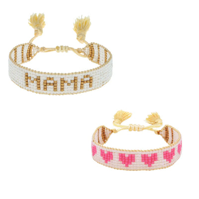 Mini & Me Small White & Gold MAMA + Pink Kids Hearts Beaded - HART