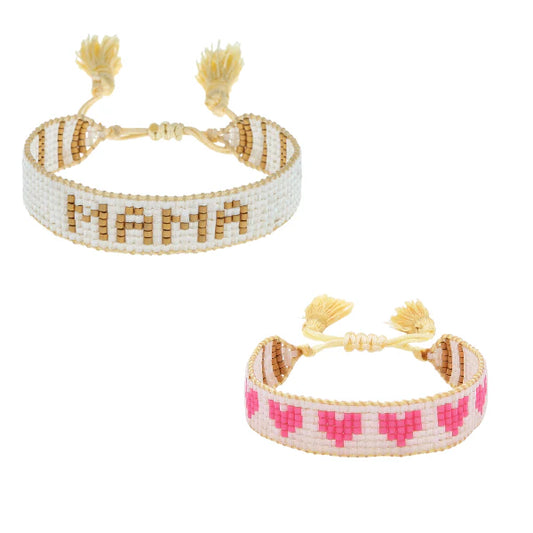 Mini & Me Small White & Gold MAMA + Pink Kids Hearts Beaded - HART