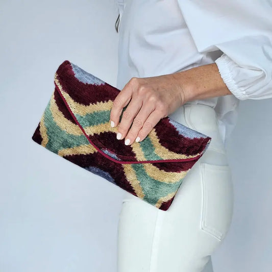 Baldiz Maroon and Blue Dot Lily Envelope Clutch