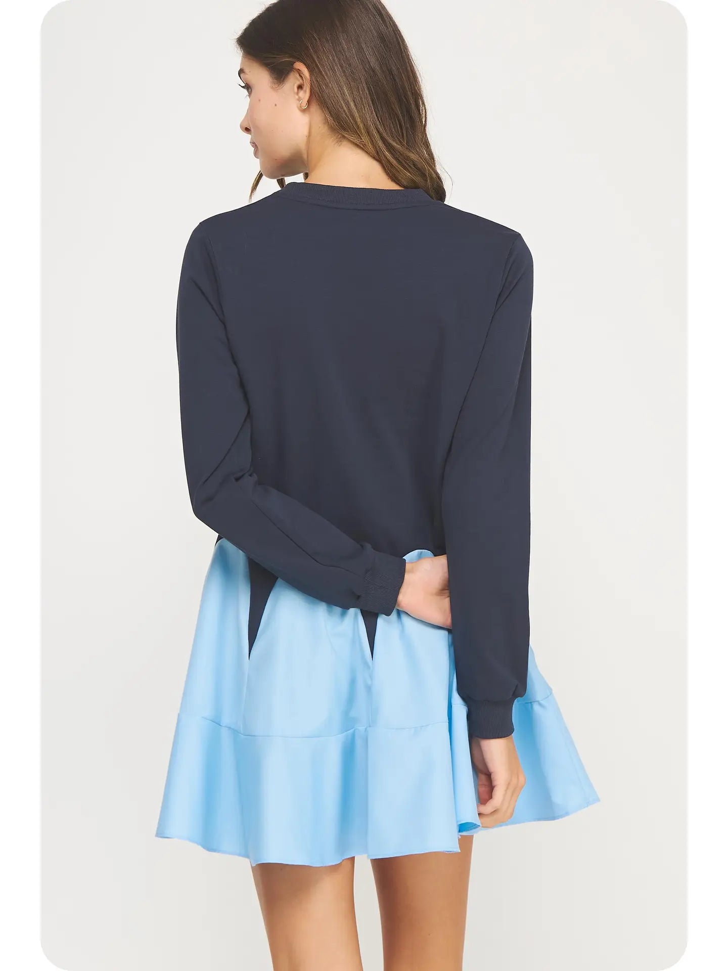 Flare Hem Mixed Media Knit Mini Dress | Navy Peri