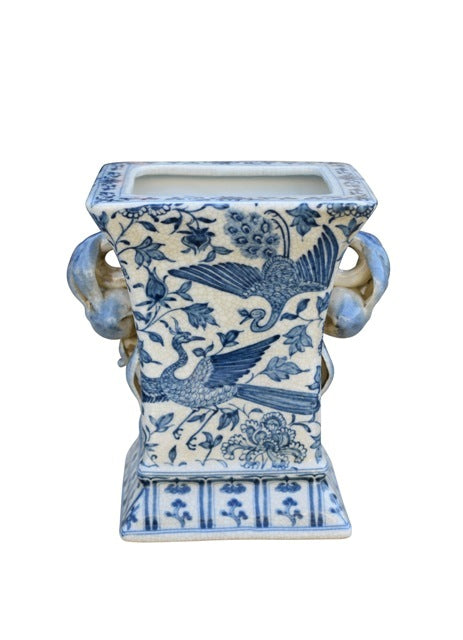 Porcelain Blue and White Pomegranate Square Cachepot