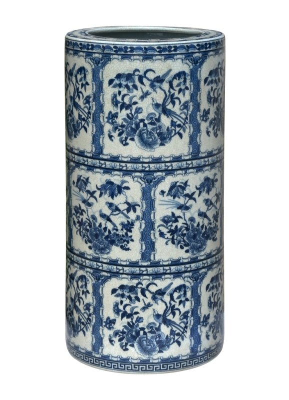 Blue and White Crackled Antiqued Porcelain Canton Umbrella Stand
