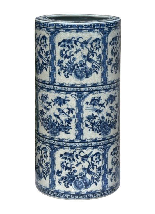 Blue and White Crackled Antiqued Porcelain Canton Umbrella Stand