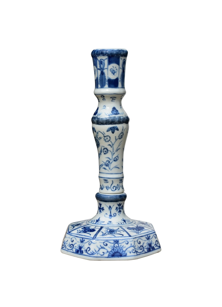 Porcelain Blue and White Candle Stand 10" Pair