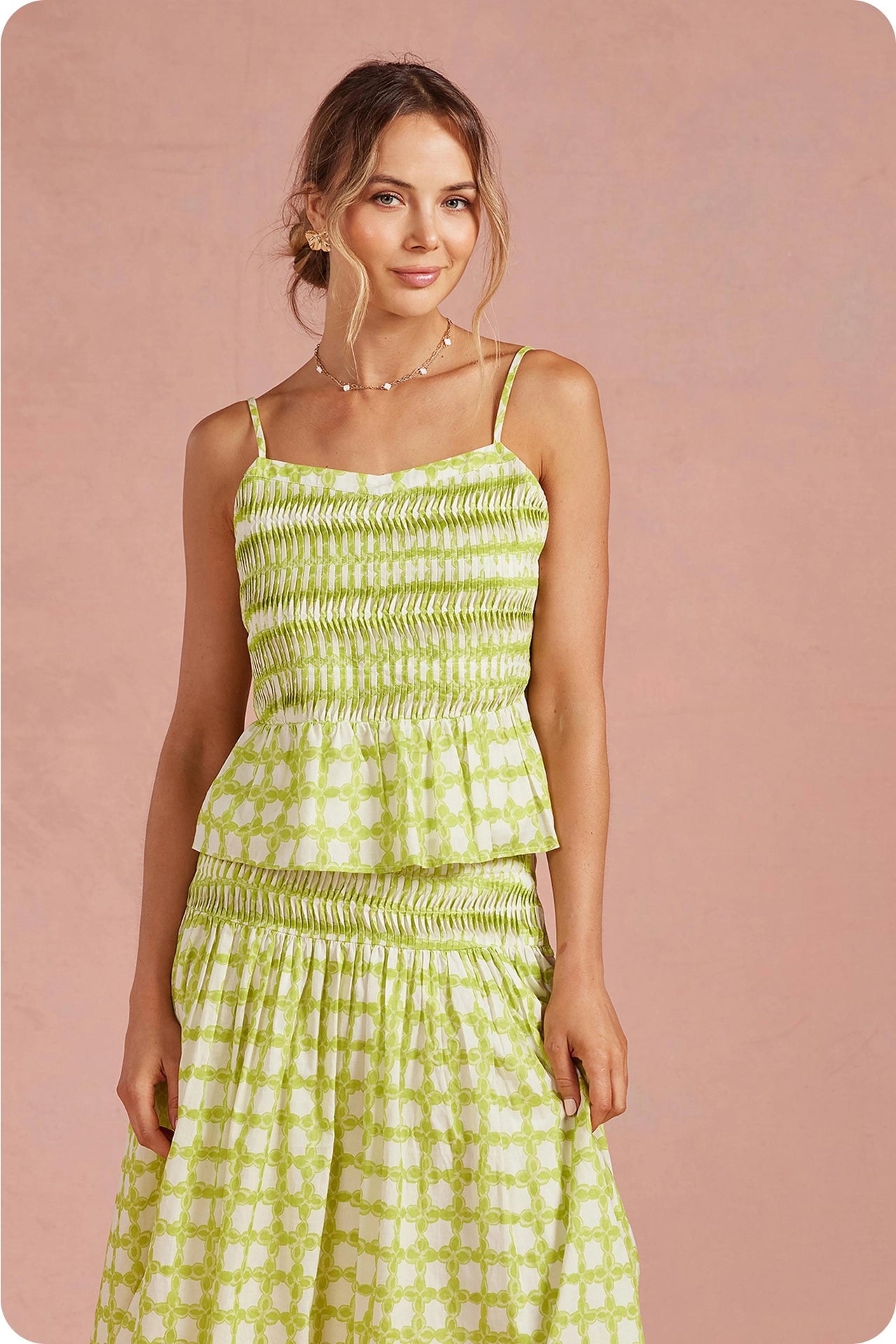 Chainlink Pintucked Peplum Cami Top
