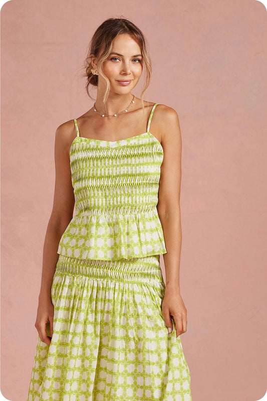 Chainlink Pintucked Peplum Cami Top