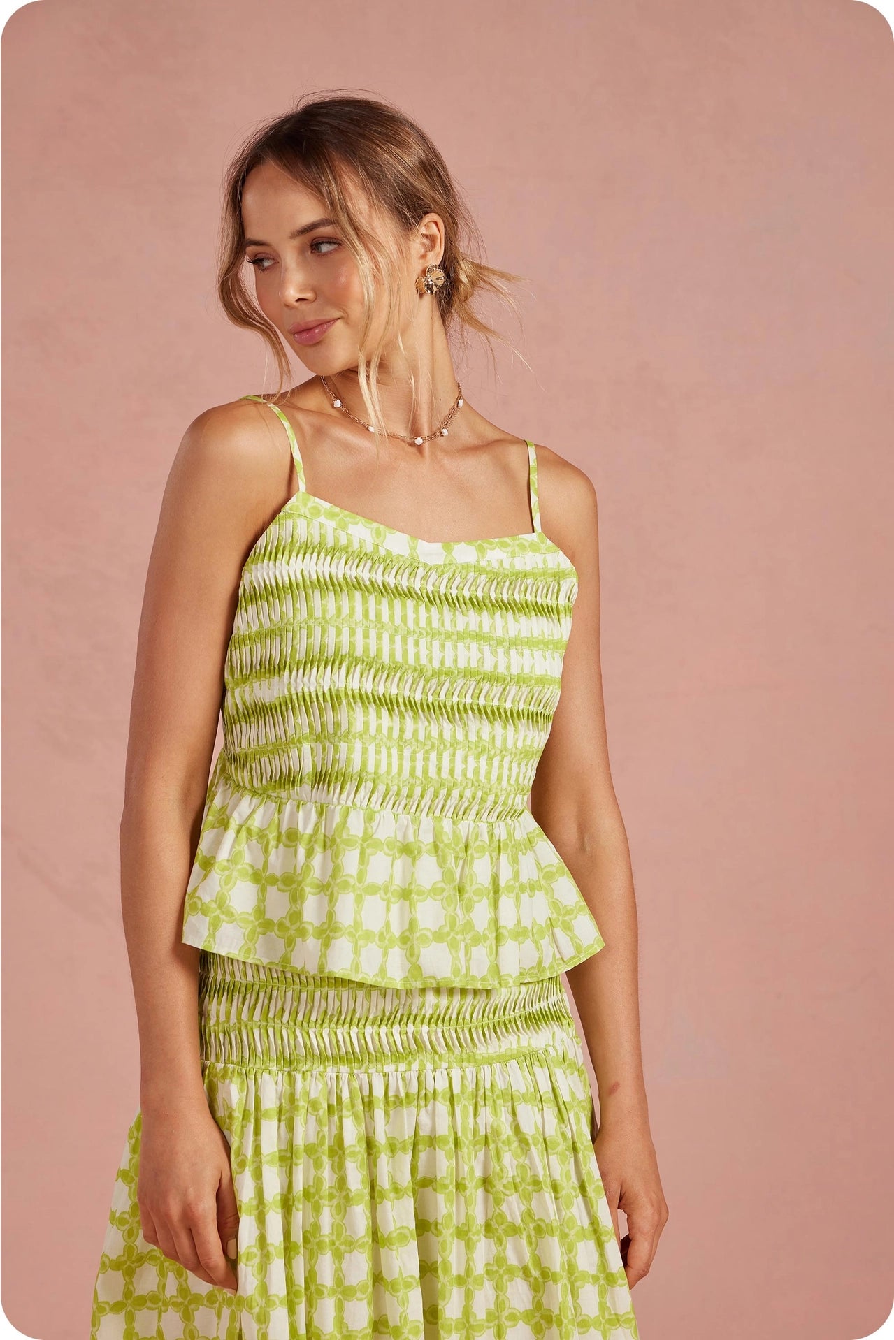 Chainlink Pintucked Peplum Cami Top