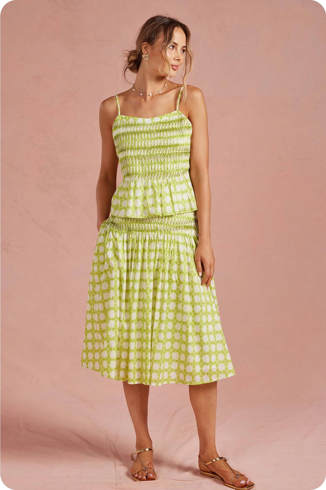 Chainlink Pintucked Peplum Cami Top