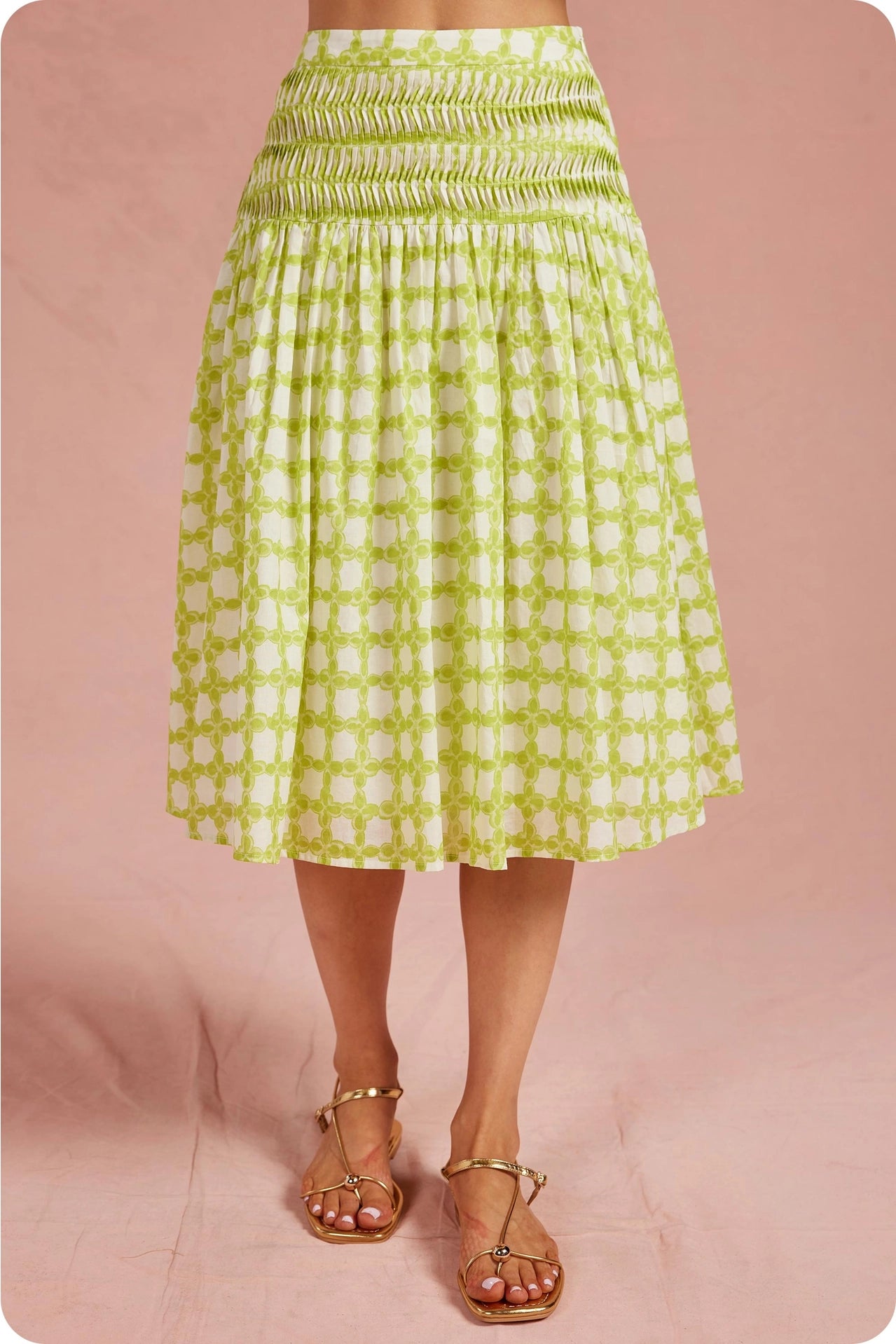 Chainlink Pintucked Midi Skirt