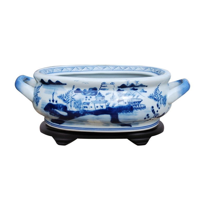 Blue and White Porcelain Chinoiserie Footbath 16" with Base