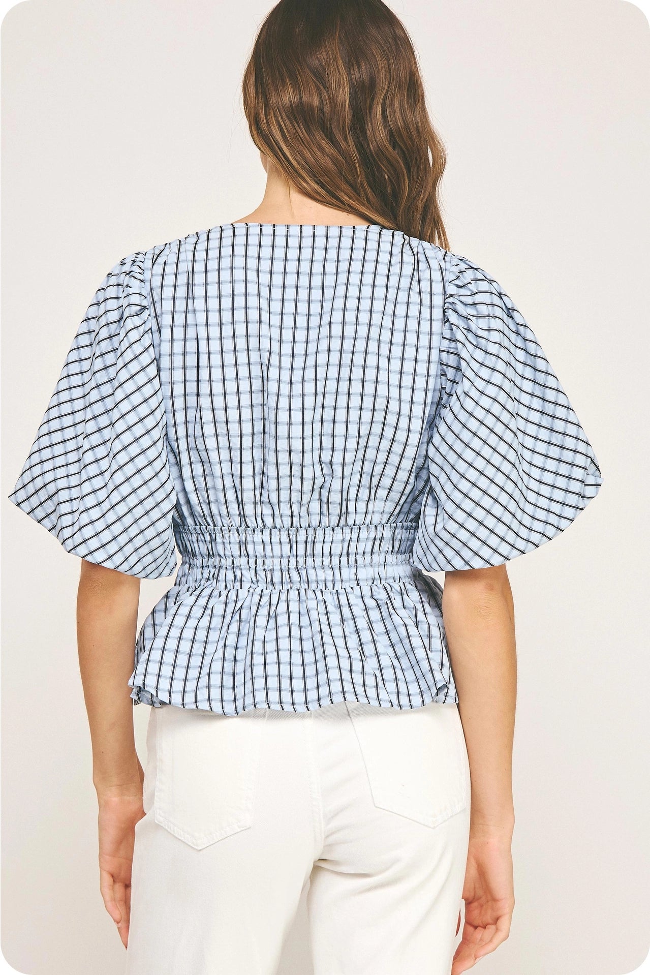 Checkered Puff Sleeve Blouse