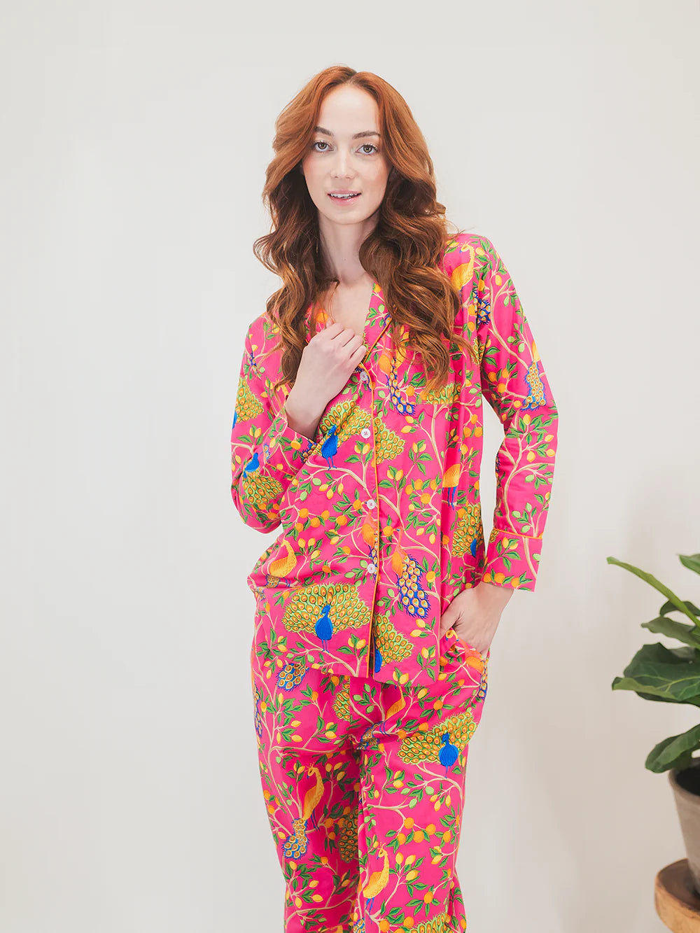 Fearless Peacock | Long Sleve Pajama Gift Set - Pink - Medium