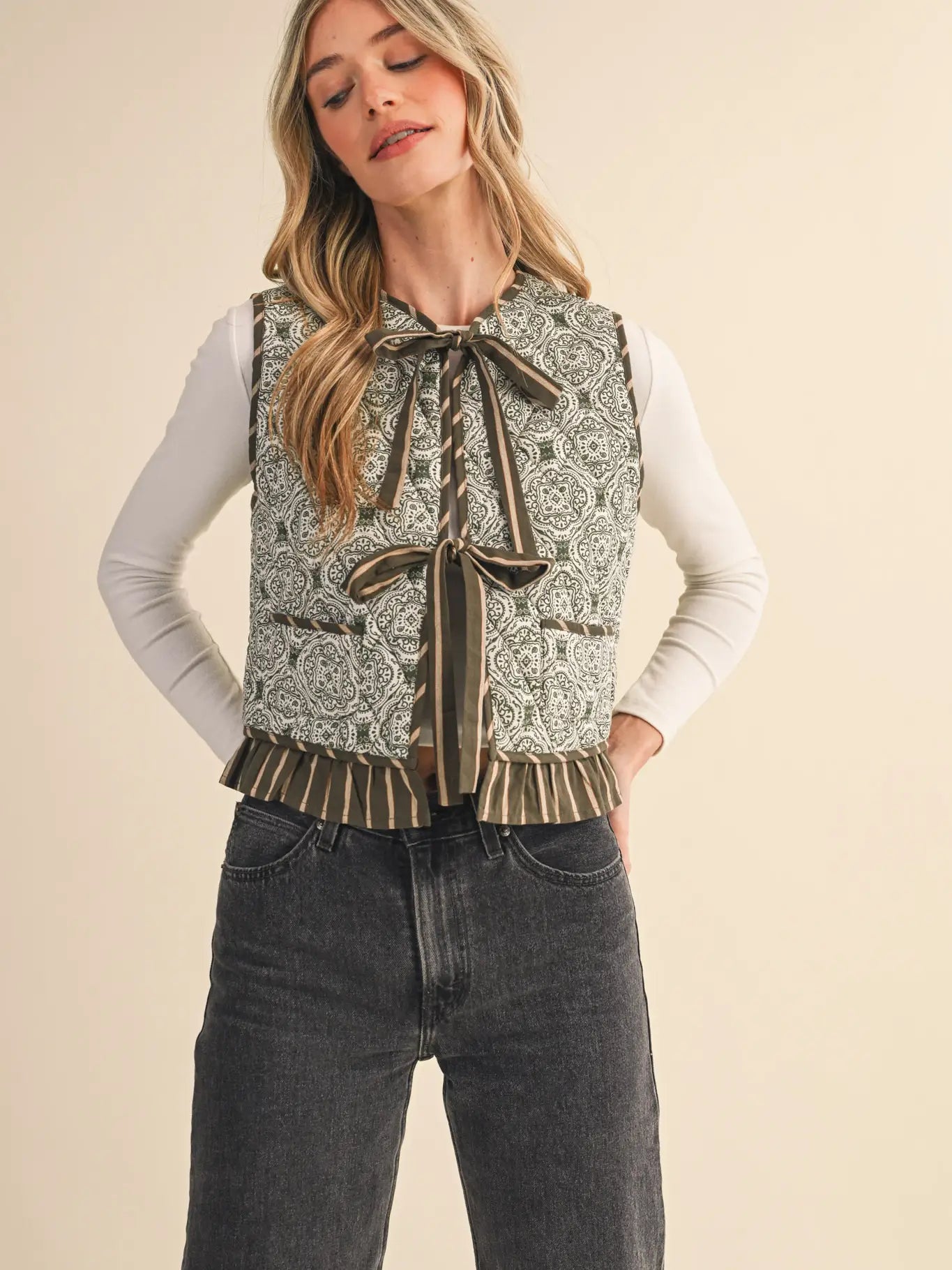Quilted Print Ruffle | Olive Multi