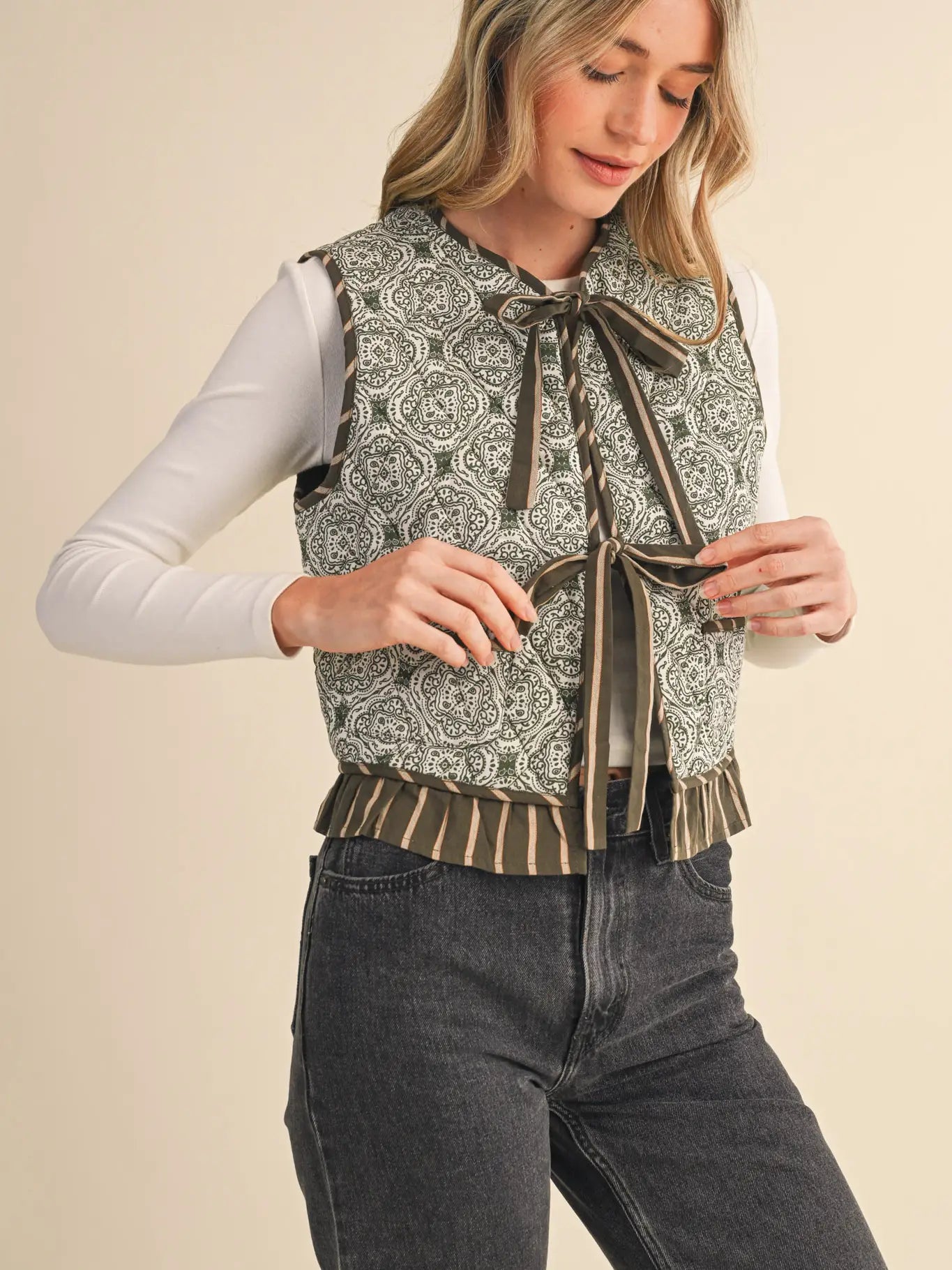 Quilted Print Ruffle | Olive Multi