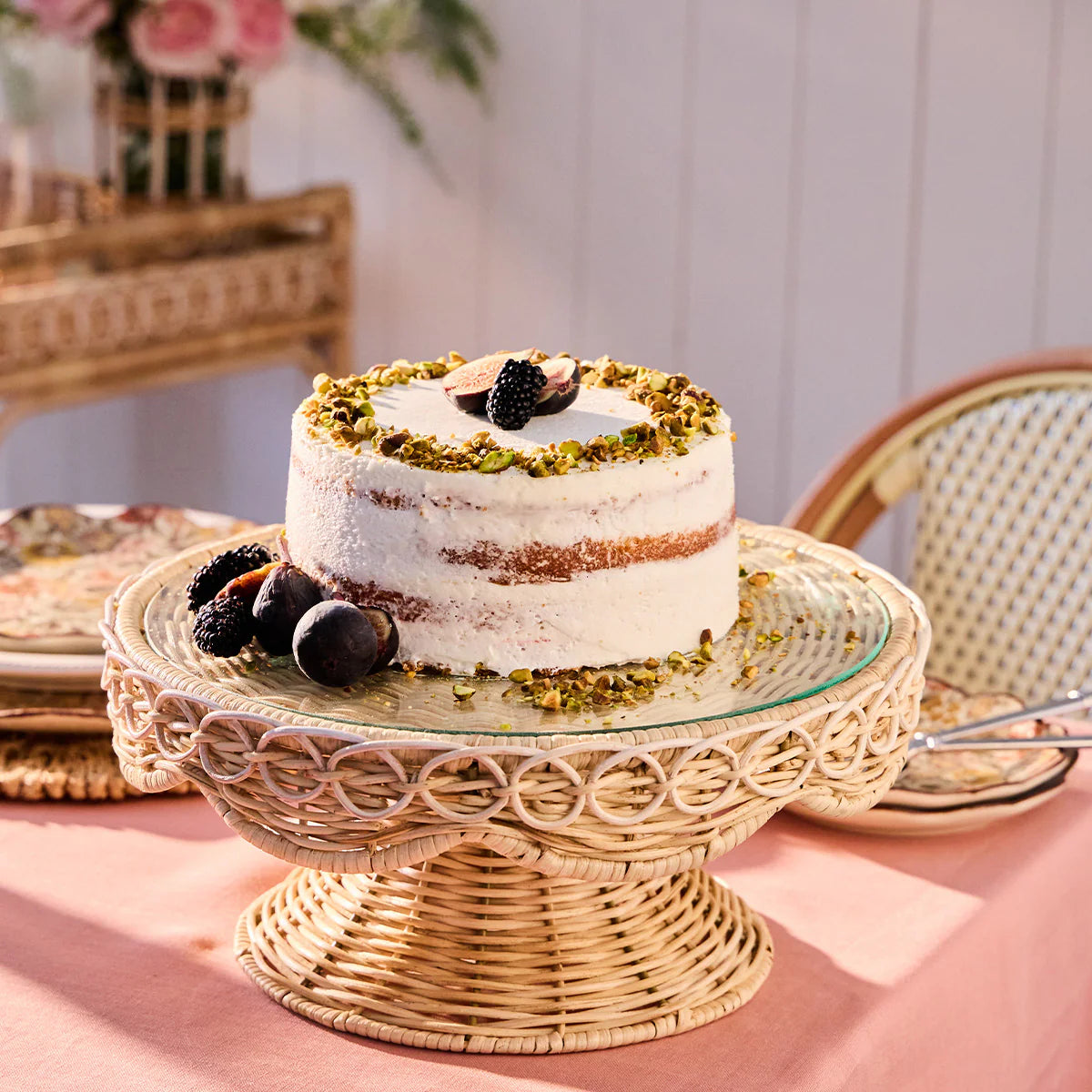Provence Rattan Cake Stand | Whitewash