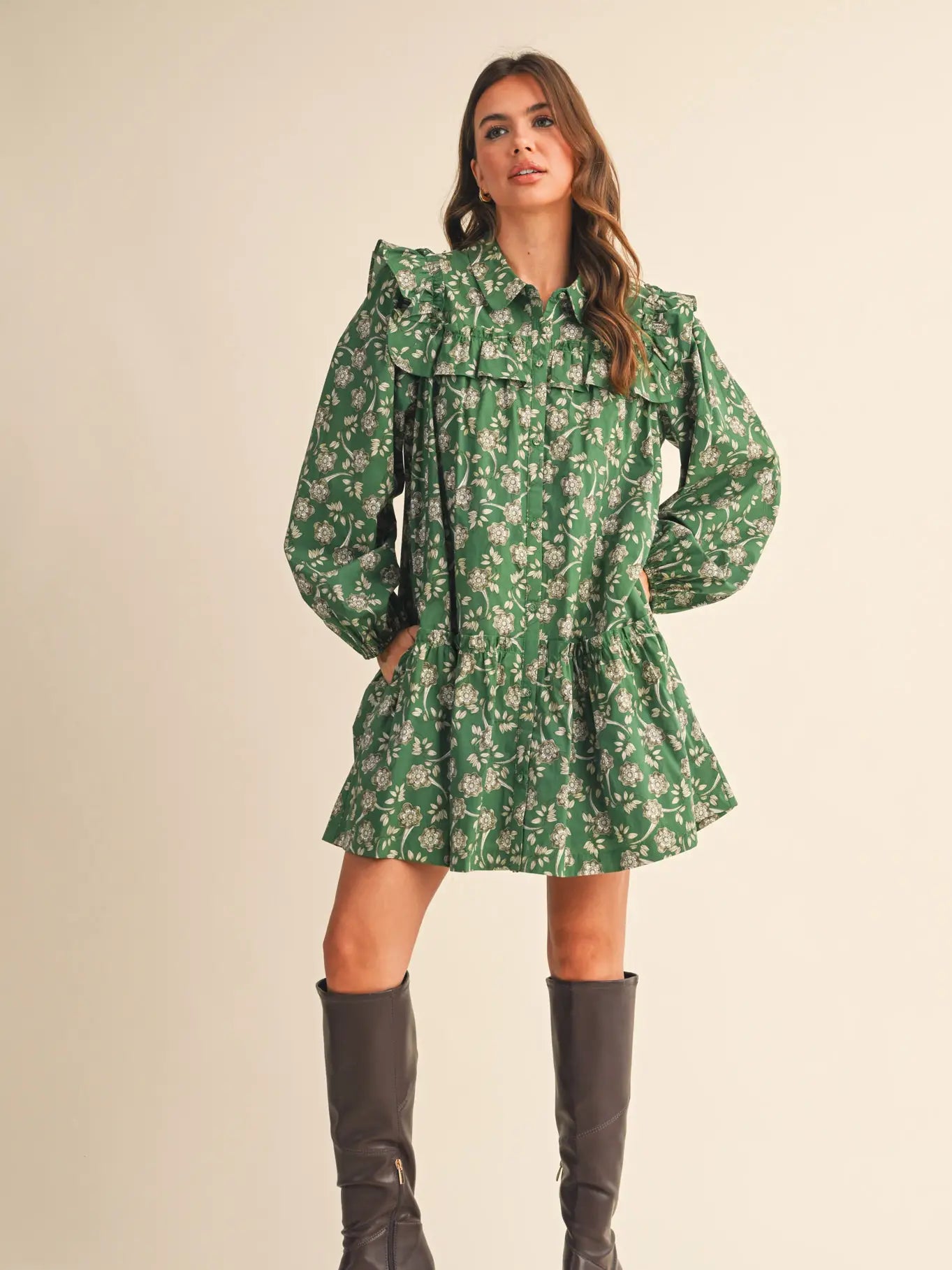 Ruffle Trim Button Down Mini Dress