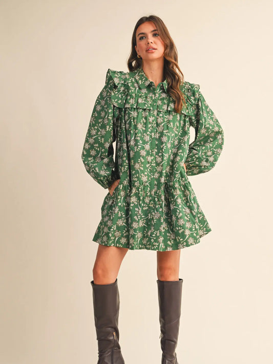 Ruffle Trim Button Down Mini Dress