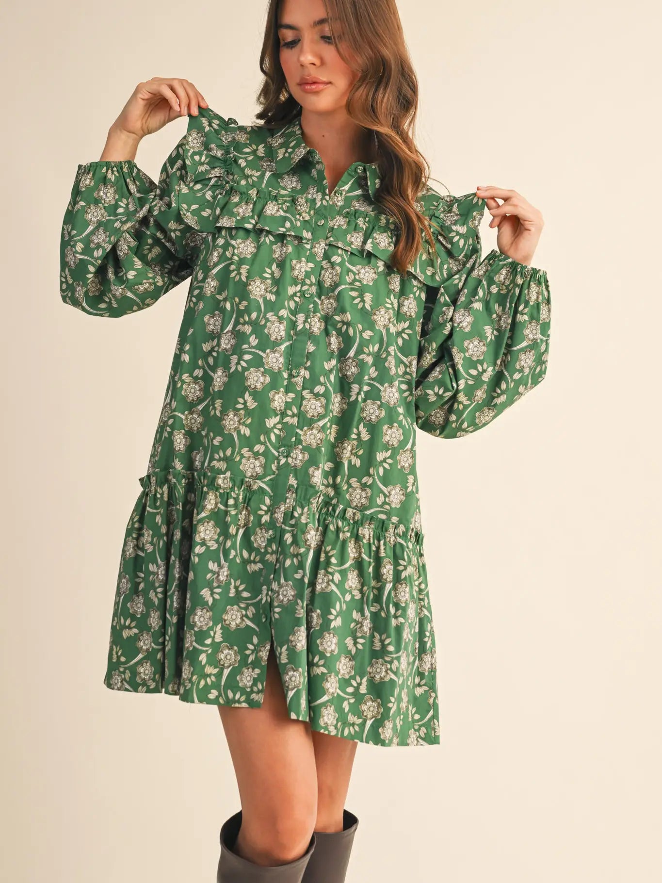 Ruffle Trim Button Down Mini Dress