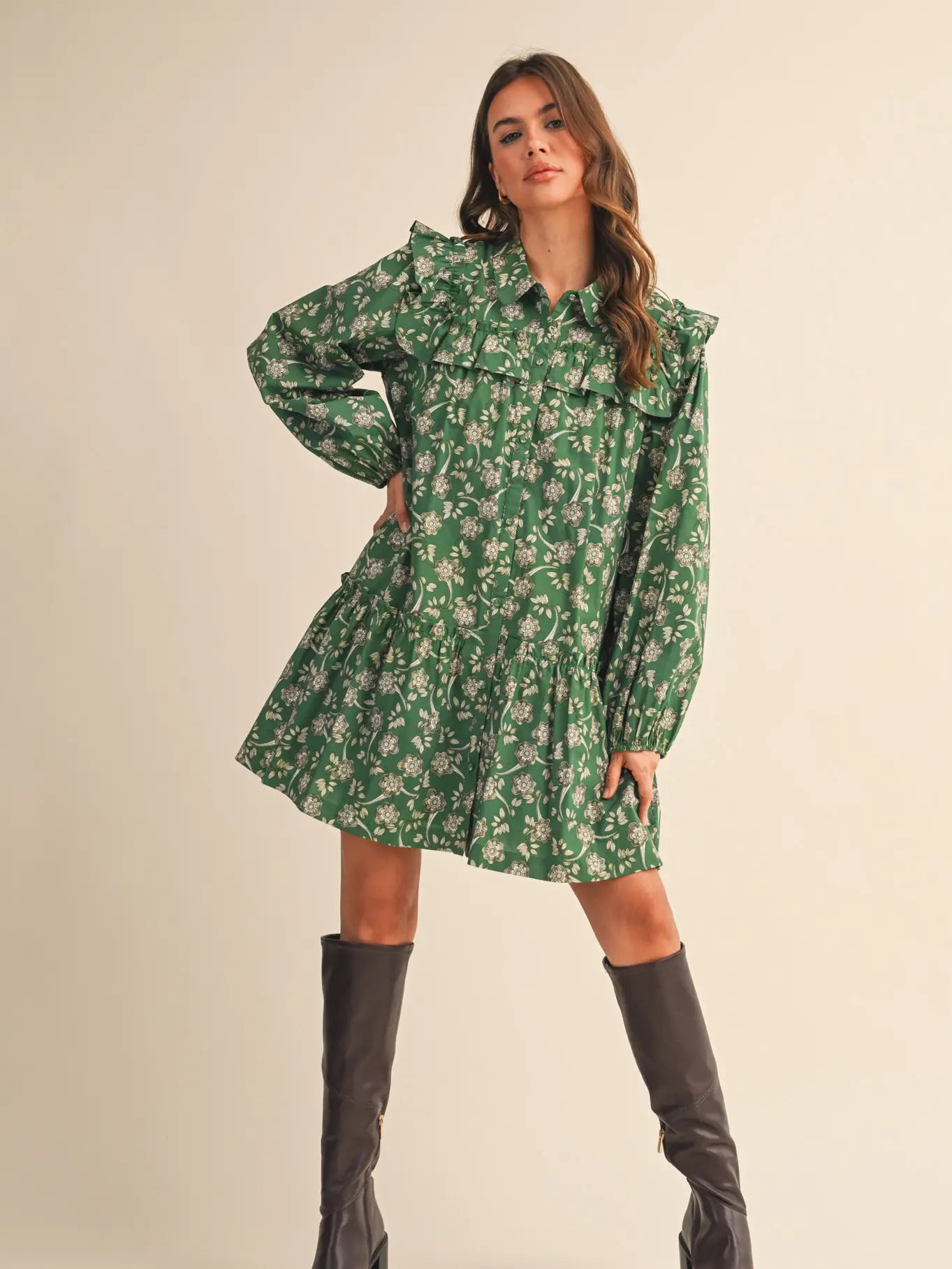 Ruffle Trim Button Down Mini Dress