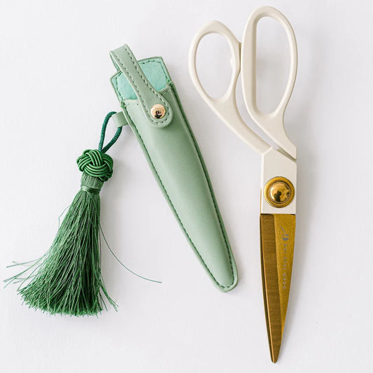 Ivory and Gold Heirloom Scissors | Sage Green Case
