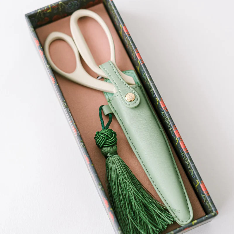 Ivory and Gold Heirloom Scissors | Sage Green Case