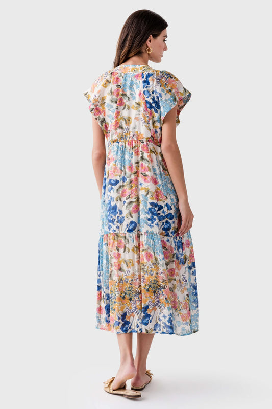 Flutter Sleeve Button Front Floral Maxi Dress - XS
